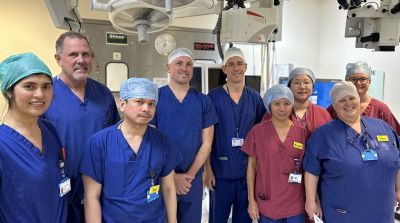 Tom Poole, EyeYon medical reps and surgical team after an artificial cornea procedure
