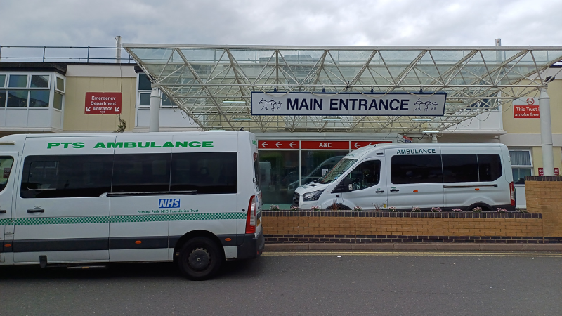 Main entrance to Frimley Park Hospital