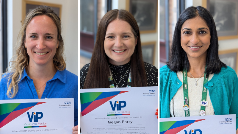 Tamara Hower, Megan Parry and Dr Anika Wijewardane were among the FHFT staff collecting ViP awards in July