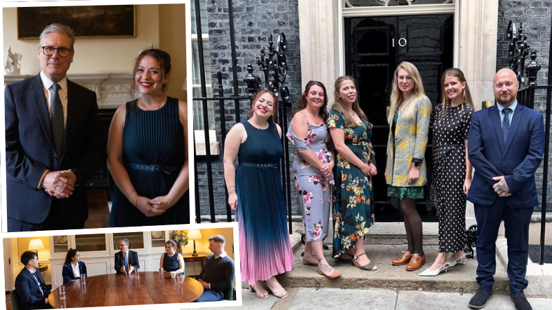 FHFT colleagues were invited to a reception in Downing Street. Inset, Silvia Marko with Prime Minister Sir Kier Starmer