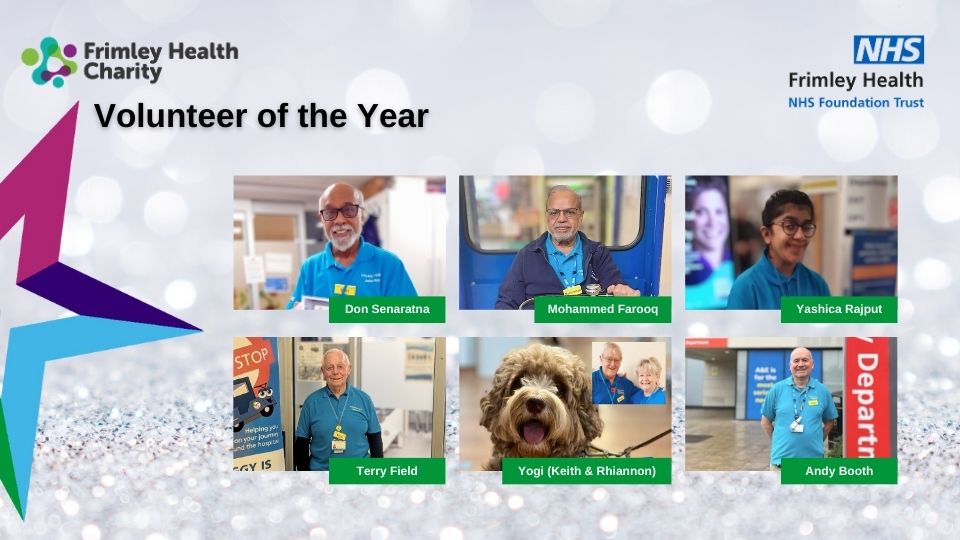 Volunteer of the year finalists: Don Senaratna, Mohammed Farooq, Yashica Rajput, Terry Field, Yogi Keith and Rhiannon, Andy Booth