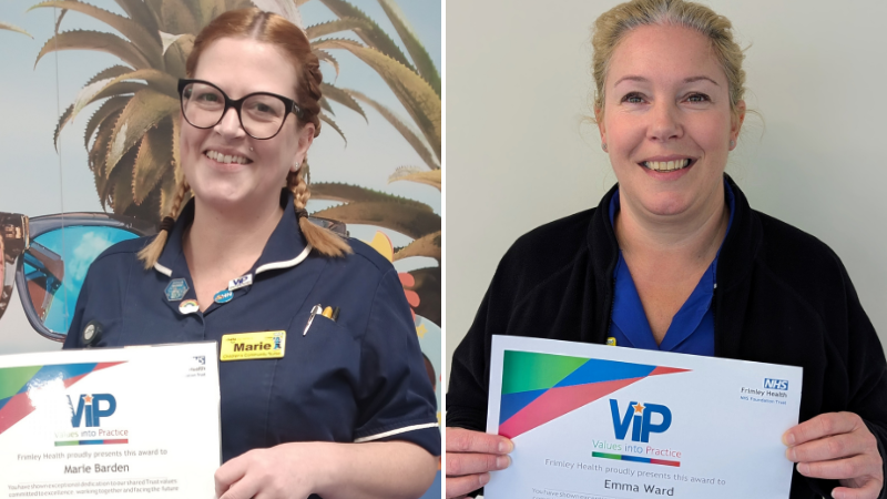 Marie Barden and Emma Ward won ViP Awards at Frimley Health